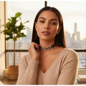 HOROSCOPEZ ✦ Undivided Attention Spike Choker ✦ Gold Pisces Letter Charm NWT